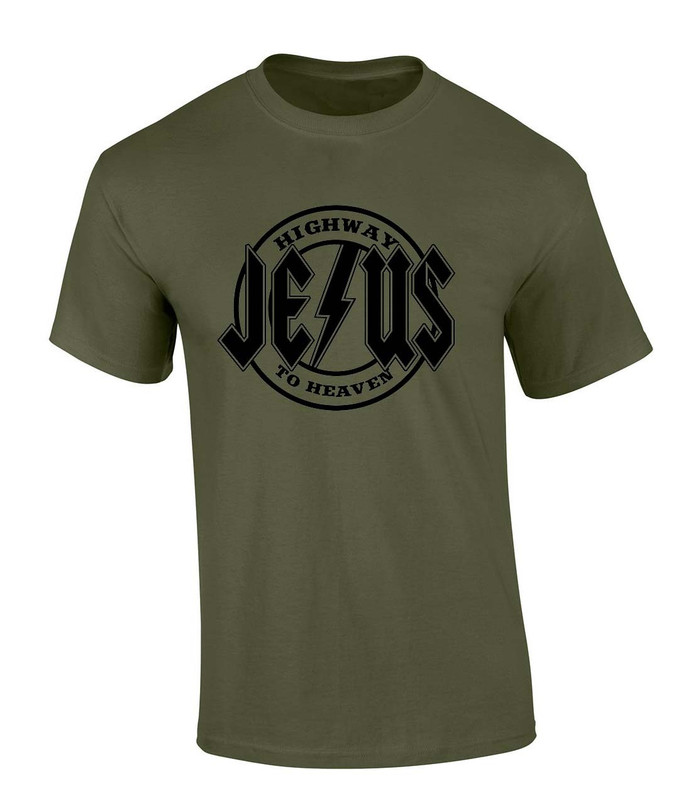 Mens Christian Tshirt Highway to Heaven Jesus Metal Logo Short